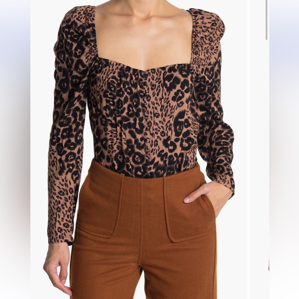 AFRM Palmas Leopard Print Square Neck Bodysuit
